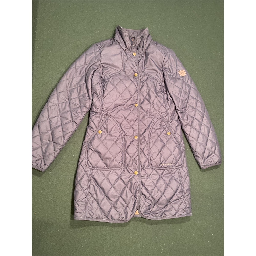 Eddie Bauer Sport Shop PS Womens Quilted Jacket Snap Button Lined Filled Blue